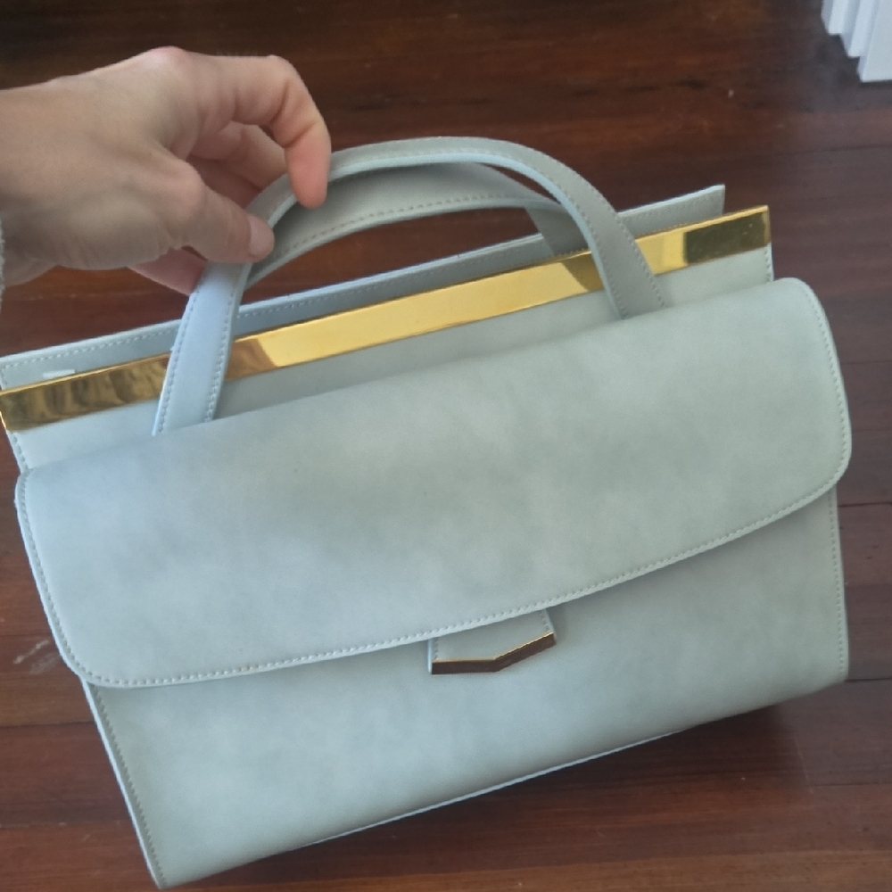 NEW Alberta Di Canio Blue and Gold Satchel with Structured Design
